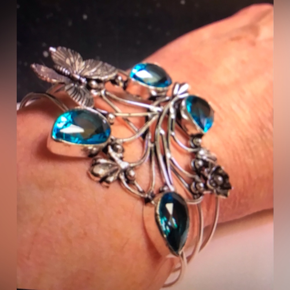 Blue Topaz 925 Sterling Silver Cuff Bracelet